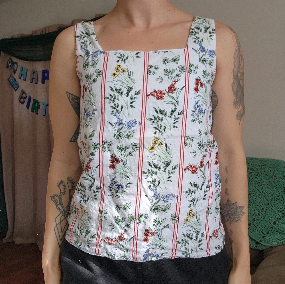 Saks Fifth Avenue Floral Linen Tank Top Size Small
